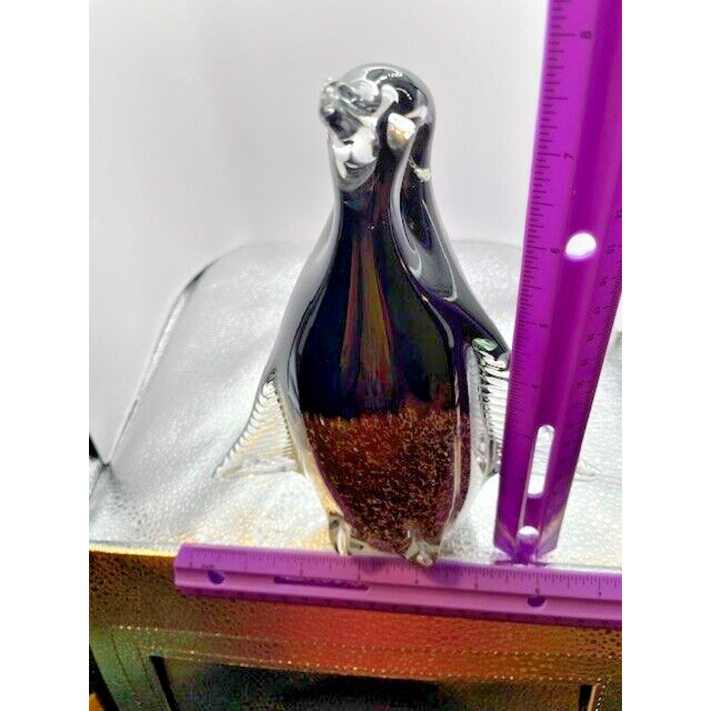 Murano Style Art Glass Penguin 7.5” X 7" Clear, Black, Brown - Picture 10 of 10